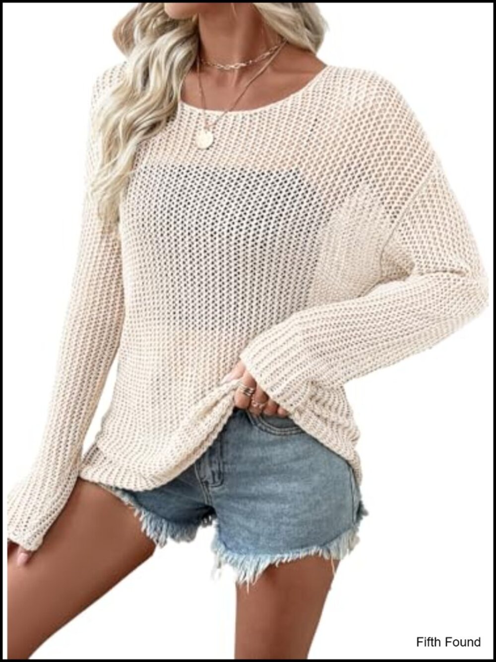 Crochet Sweater Hollow Out Knit Long Sleeve Pullover Top